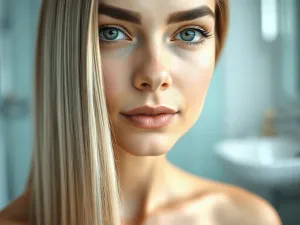 Uśmiechnięta kobieta trzymająca szklankę wody w nowoczesnej klinice medycyny estetycznej.